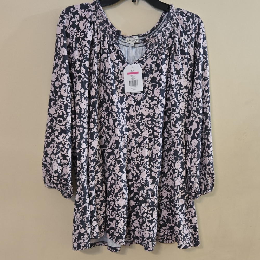 Wanderlust Black and White Smocked 3/4 Sleeve Blouse